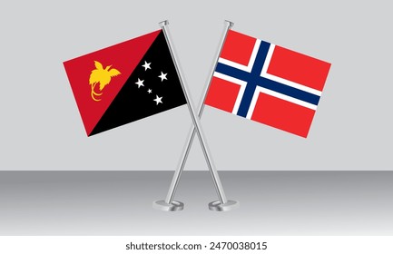 Crossed flags of Papua New Guinea and Norway. Official colors. Correct proportion. Banner design