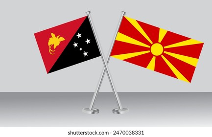 Unter den Flaggen Papua-Neu-Guinea und Nordmazedonien. Offizielle Farben. Richtiges Verhältnis. Banner-Design