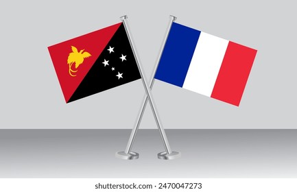 Crossed flags of Papua New Guinea and France. Official colors. Correct proportion. Banner design