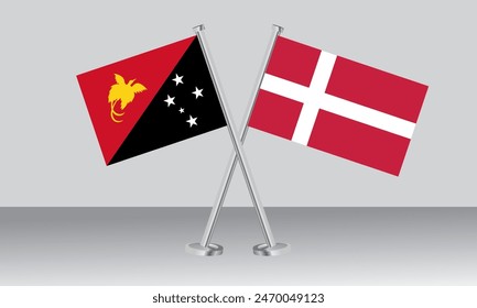 Crossed flags of Papua New Guinea and Denmark. Official colors. Correct proportion. Banner design