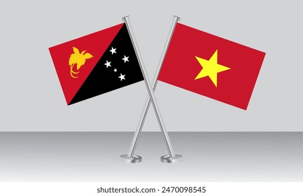 Crossed flags of Papua New Guinea and Vietnam. Official colors. Correct proportion. Banner design