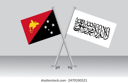 Banderas cruzadas de Papúa Nueva Guinea y los talibanes. Colores oficiales. Proporción correcta. diseño de Anuncio