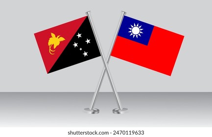 Crossed flags of Papua New Guinea and Taiwan. Official colors. Correct proportion. Banner design