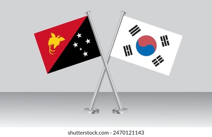 Crossed flags of Papua New Guinea and South Korea. Official colors. Correct proportion. Banner design