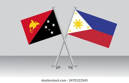Banderas cruzadas de Papúa Nueva Guinea y Filipinas. Colores oficiales. Proporción correcta. diseño de Anuncio