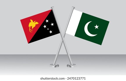 Crossed flags of Papua New Guinea and Pakistan. Official colors. Correct proportion. Banner design