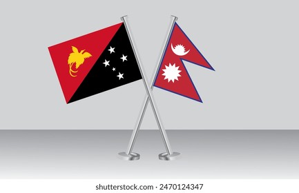 Crossed flags of Papua New Guinea and Nepal. Official colors. Correct proportion. Banner design