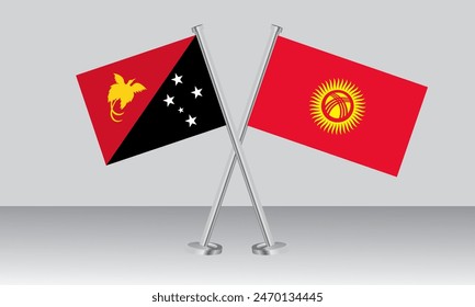 Crossed flags of Papua New Guinea and Kyrgyzstan. Official colors. Correct proportion. Banner design