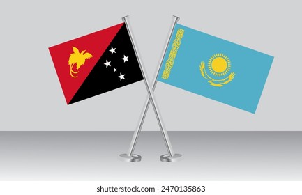 Crossed flags of Papua New Guinea and Kazakhstan. Official colors. Correct proportion. Banner design