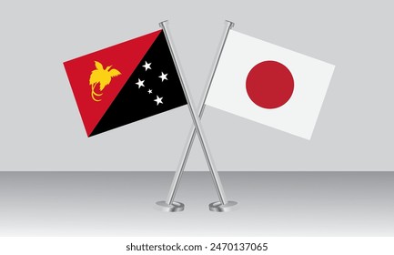 Crossed flags of Papua New Guinea and Japan. Official colors. Correct proportion. Banner design