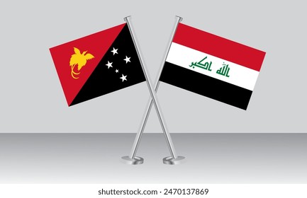 Crossed flags of Papua New Guinea and Iraq. Official colors. Correct proportion. Banner design