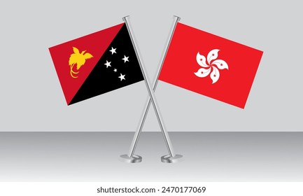 Crossed flags of Papua New Guinea and Hong Kong. Official colors. Correct proportion. Banner design