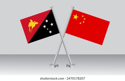 Crossed flags of Papua New Guinea and China. Official colors. Correct proportion. Banner design