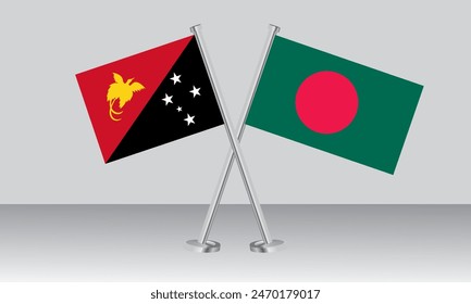 Crossed flags of Papua New Guinea and Bangladesh. Official colors. Correct proportion. Banner design