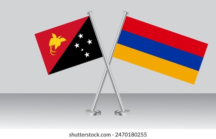 Crossed flags of Papua New Guinea and Armenia. Official colors. Correct proportion. Banner design