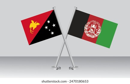 Die gekreuzten Flaggen von Papua-Neu Guinea und Afghanistan. Offizielle Farben. Richtiges Verhältnis. Banner-Design