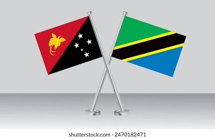 Crossed flags of Papua New Guinea and Tanzania. Official colors. Correct proportion. Banner design