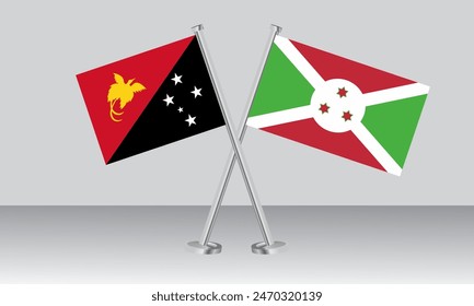 Crossed flags of Papua New Guinea and Burundi. Official colors. Correct proportion. Banner design