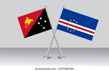 Crossed flags of Papua New Guinea and CAPE VERDE. Official colors. Correct proportion. Banner design