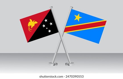 Crossed flags of Papua New Guinea and DR Congo. Official colors. Correct proportion. Banner design