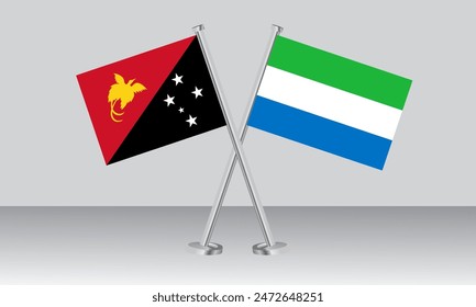 Unter den Flaggen von Papua-Neu Guinea und Sierra Leone. Offizielle Farben. Richtiges Verhältnis. Banner-Design