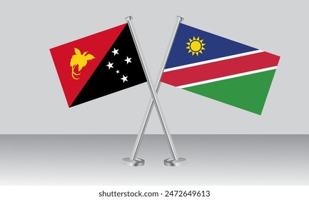 Crossed flags of Papua New Guinea and Namibia. Official colors. Correct proportion. Banner design
