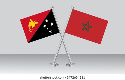 Crossed flags of Papua New Guinea and Morocco. Official colors. Correct proportion. Banner design