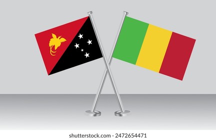 Crossed flags of Papua New Guinea and Mali. Official colors. Correct proportion. Banner design