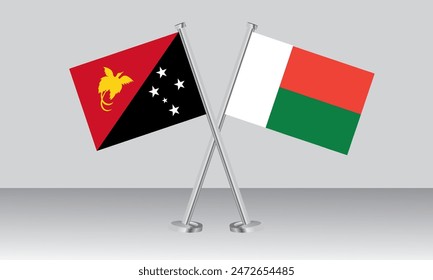 Crossed flags of Papua New Guinea and Madagascar. Official colors. Correct proportion. Banner design