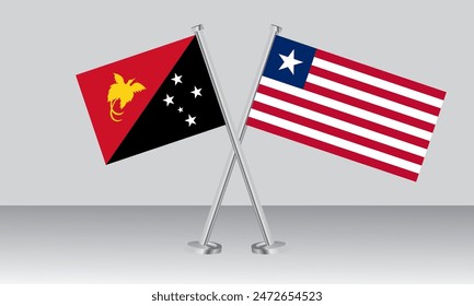 Banderas cruzadas de Papúa Nueva Guinea y Liberia. Colores oficiales. Proporción correcta. diseño de Anuncio