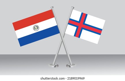 Crossed flags of Paraguay and Faroe Island. Official colors. Correct proportion. Banner design