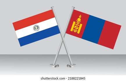 Gekreuzte Flaggen von Paraguay und der Mongolei. Offizielle Farben. Richtiger Anteil. Banner-Design
