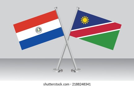 Banderas cruzadas de Paraguay y Namibia. Colores oficiales. Proporción correcta. Diseño de pancartas