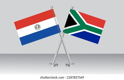 Crossed flags of Paraguay and South Africa. Official colors. Correct proportion. Banner design