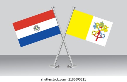 Crossed Flags Of Paraguay And Vatican City. Official Colors. Correct Proportion. Banner Design