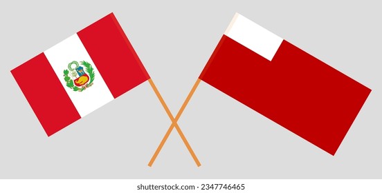Crossed flags of Peru and Abu Dhabi. Official colors. Correct proportion. Vector illustration
