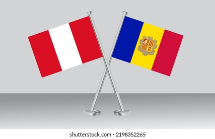 Gekreuzte Flaggen von Peru und Andorra. Offizielle Farben. Richtiger Anteil. Banner-Design