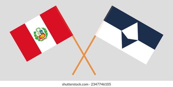 Crossed flags of Peru and Antarctica. Official colors. Correct proportion. Vector illustration
