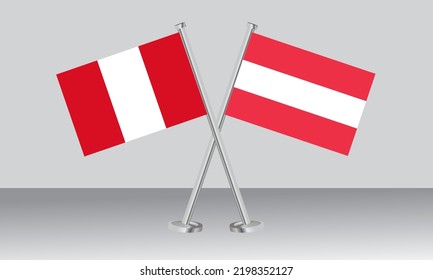 Banderas cruzadas de Perú y Austria. Colores oficiales. Proporción correcta. Diseño de pancartas