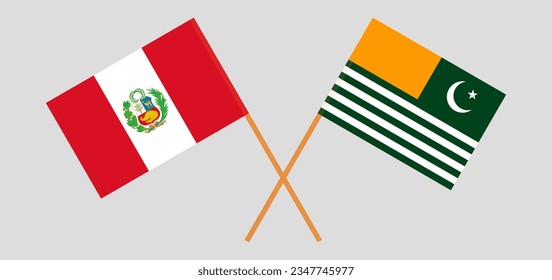 Gekreuzte Flaggen von Peru und Azad Kaschmir. Offizielle Farben. Richtiger Anteil. Vektorgrafik
