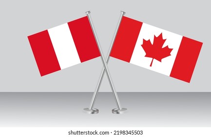 Crossed flags of Peru and Canada. Official colors. Correct proportion. Banner design