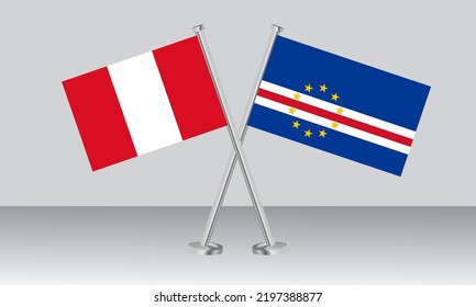 Crossed flags of Peru and CAPE VERDE. Official colors. Correct proportion. Banner design