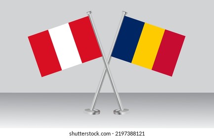 Banderas cruzadas de Perú y Chad. Colores oficiales. Proporción correcta. Diseño de pancartas