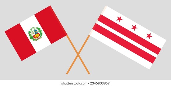 Banderas cruzadas del Perú y del Distrito de Columbia. Colores oficiales. Proporción correcta. Ilustración del vector
