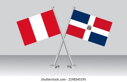 Crossed flags of Peru and Dominican Republic. Official colors. Correct proportion. Banner design