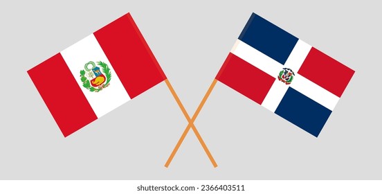 Crossed flags of Peru and Dominican Republic. Official colors. Correct proportion. Vector illustration
