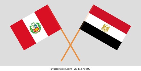 Crossed flags of Peru and Egypt. Official colors. Correct proportion. Vector illustration
