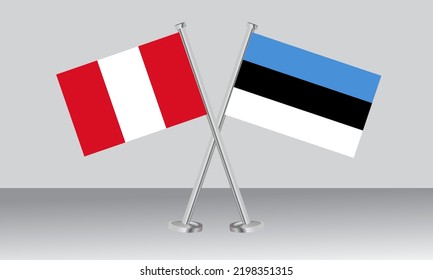 Banderas cruzadas de Perú y Estonia. Colores oficiales. Proporción correcta. Diseño de pancartas