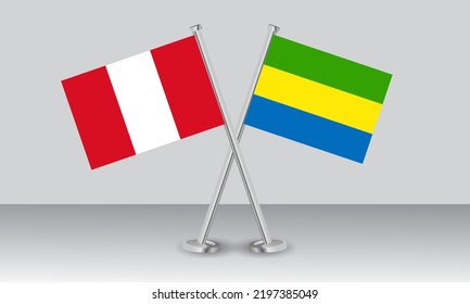 Crossed flags of Peru and Gabon. Official colors. Correct proportion. Banner design