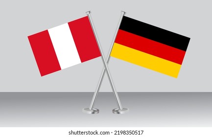 Banderas cruzadas de Perú y Alemania. Colores oficiales. Proporción correcta. Diseño de pancartas